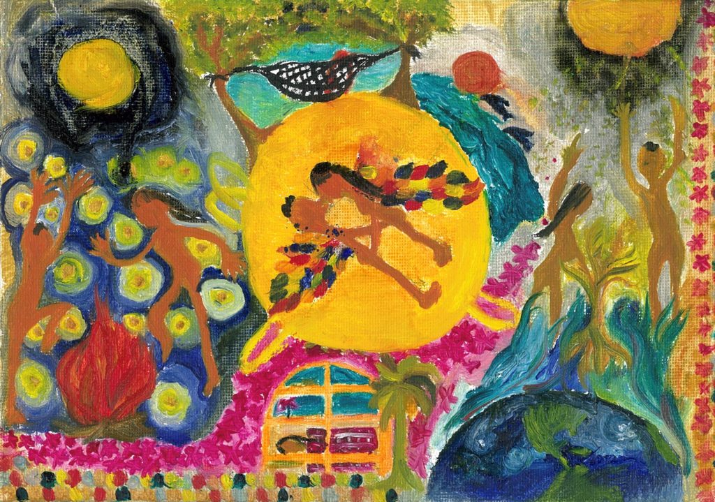 Painting by Masayo Koketsu（纐纈之雅代・纐纈雅代）Japanese alto saxophonist  abstract oil painting artwork アルトサックス奏者による油絵