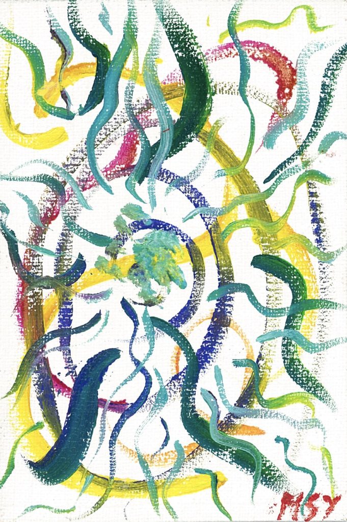 Painting by Masayo Koketsu（纐纈之雅代・纐纈雅代）Japanese alto saxophonist  abstract oil painting artwork アルトサックス奏者による油絵