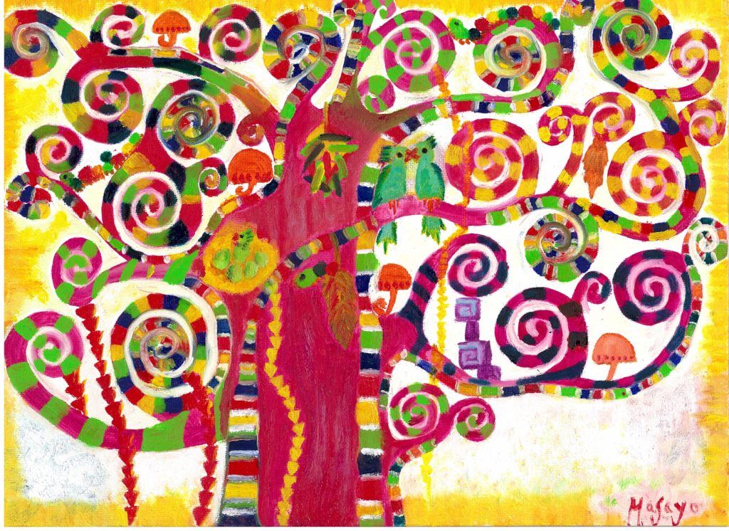 Painting by Masayo Koketsu（纐纈之雅代・纐纈雅代）Japanese alto saxophonist  abstract oil painting artwork アルトサックス奏者による油絵